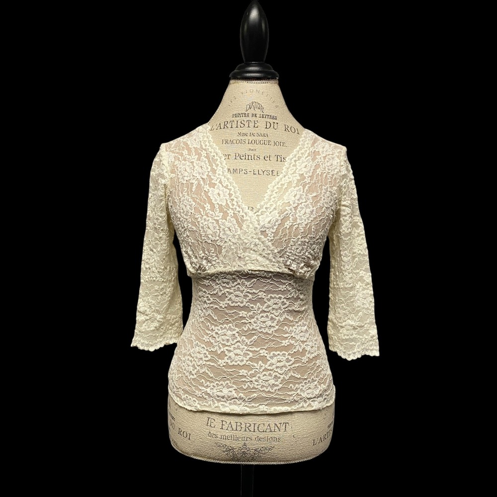 Vintage Y2K Top XS Cabi Lace Overlay Fairy Babydoll Coquette Ivory Romantic